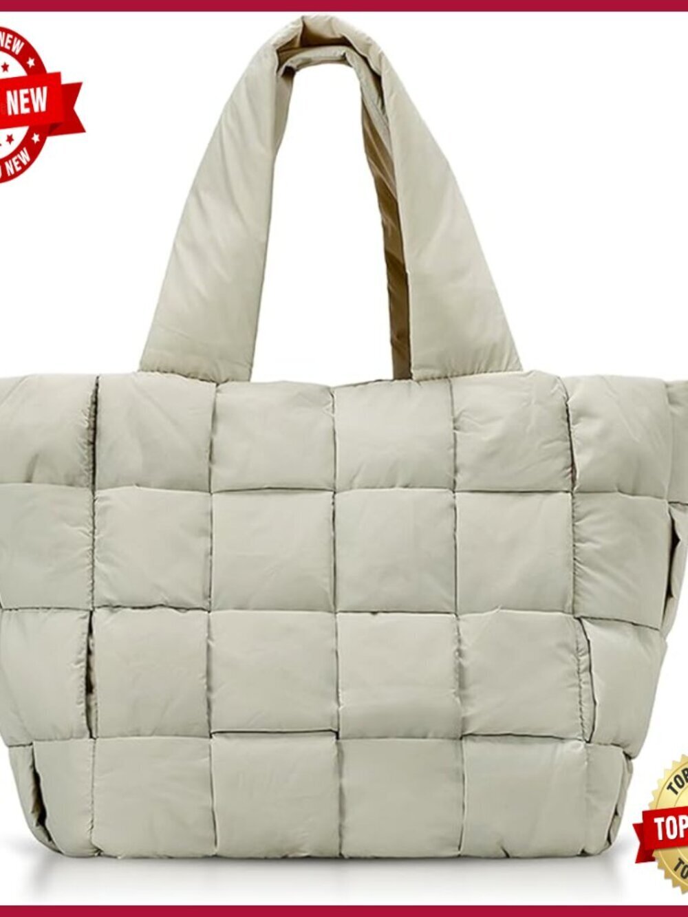 Large Quilted Puffer Tote Bag With Adjustable Crossbody Strap, Travel Gym Work